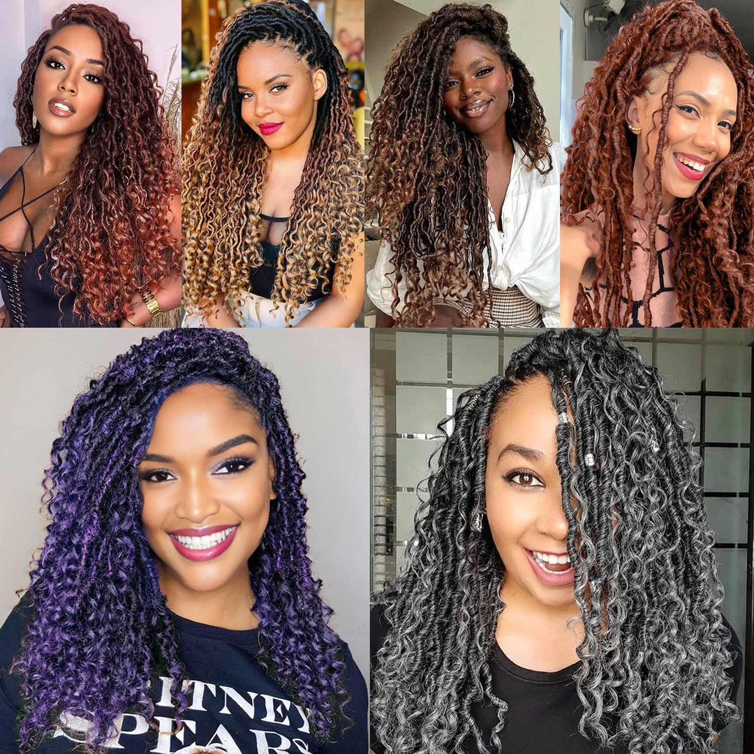 Xtrend 10 Inch 8 Packs Black River Goddess Faux Locs Crochet Hair Wavy With Curly Ends 14Strands/Pac