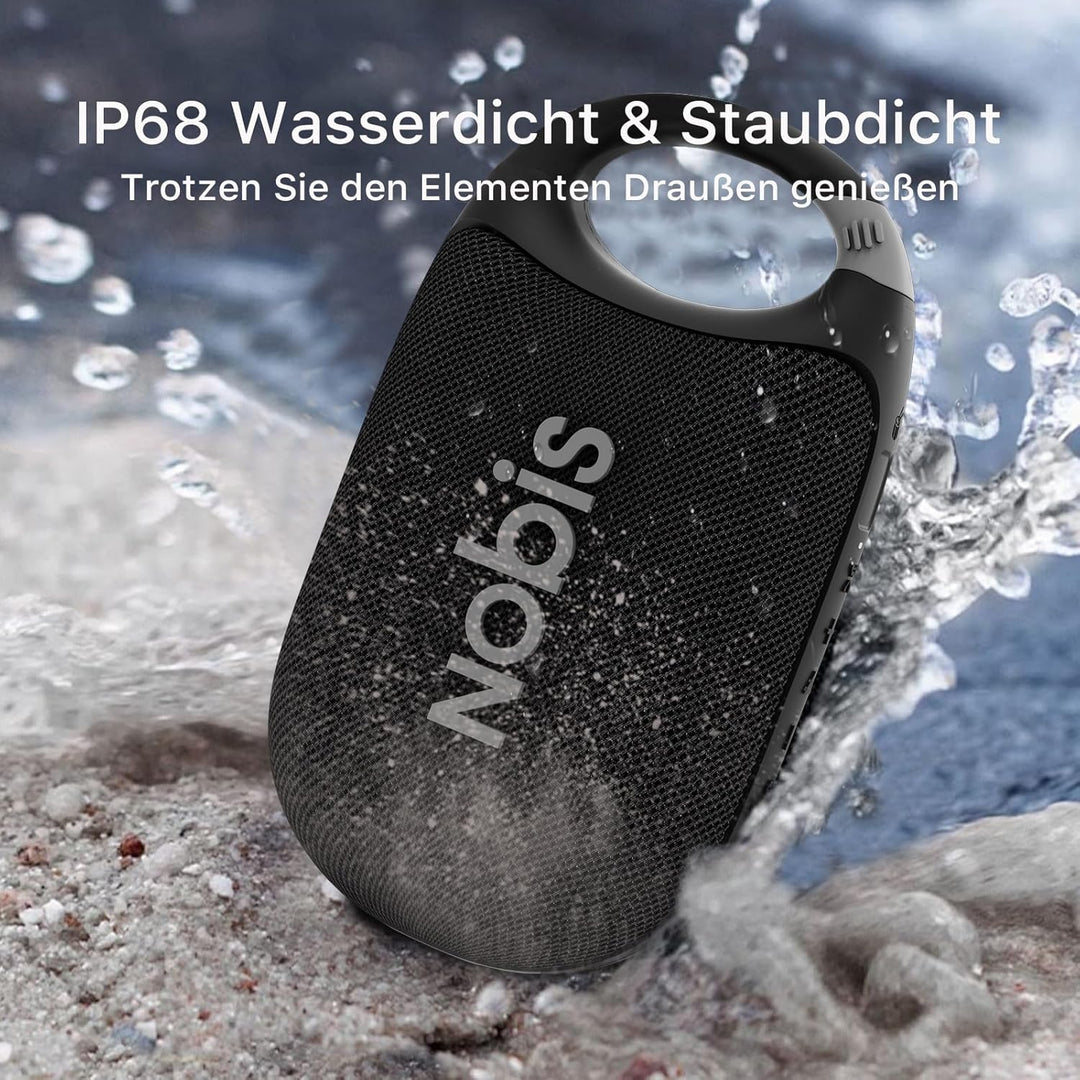 NOBIS Clip N1 Tragbarer Bluetooth Lautsprecher mit App, Beat-Modus, bis zu 24 Stunden Spielzeit, IP6