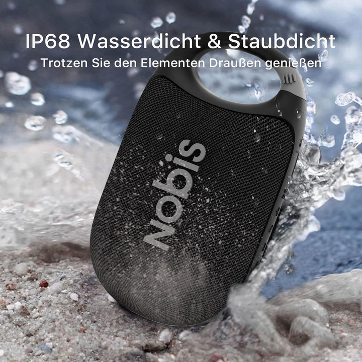 NOBIS Clip N1 Tragbarer Bluetooth Lautsprecher mit App, Beat-Modus, bis zu 24 Stunden Spielzeit, IP6