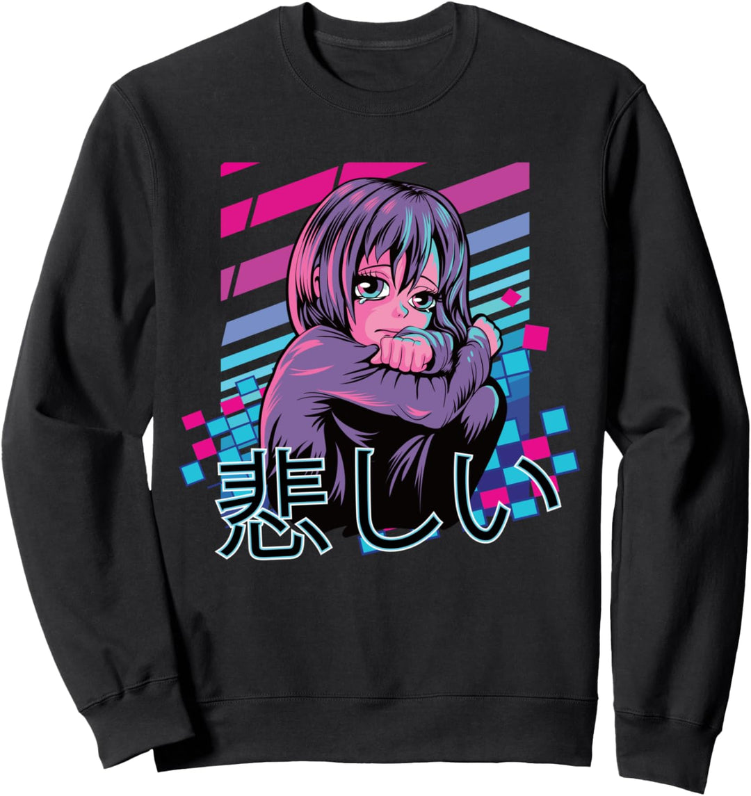 Japanese Vaporwave Sad Anime Girl Game Over Aesthetic Sweatshirt