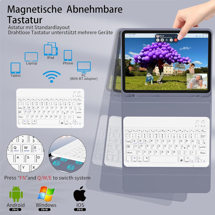 Hülle mit Tastatur für iPad Air 11 Zoll M4/M3/M2 (2026/2025/2024), iPad Air 5/4 Generation (2022/202