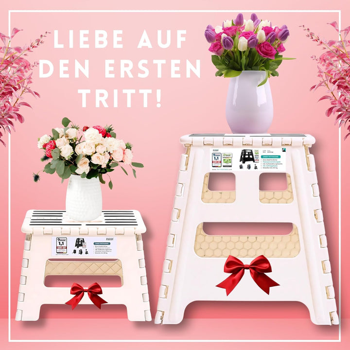 VERGLEICHSSIEGER - Alason Tritthocker Klappbar 22 cm, Belastbar bis 150 kg – Mit Aufhängehaken & Auf