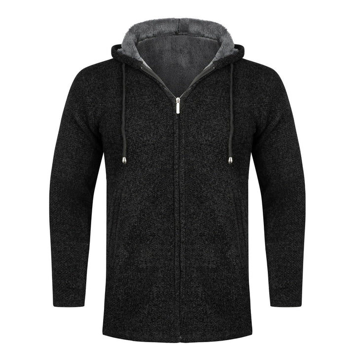 Herren Strickjacke mit Kapuze Lang Gefüttert Cardigan Grobstrick Kapuzenjacke Kapuzenpullover Winter