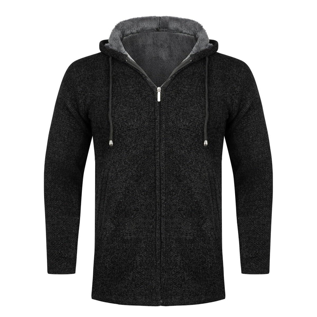 Allthemen Herren Strickjacke mit Kapuze Lang Gefüttert Cardigan Grobstrick Kapuzenjacke Kapuzenpullo