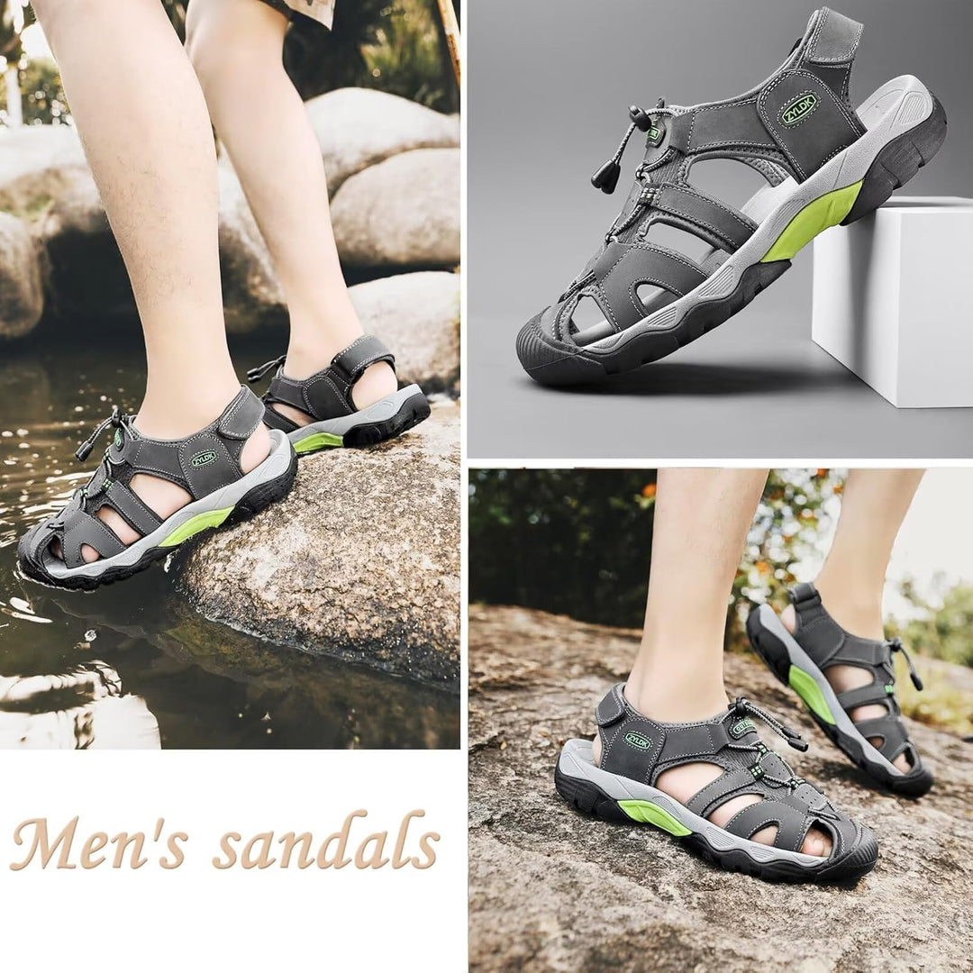 Herren Sandalen Leder Strand Trekkingsandalen Outdoorschuhe Sommer Wanderschuhe Männer Sport-Outdoor