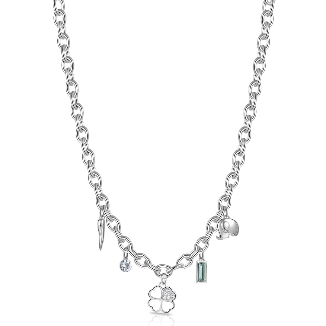 Brosway Chakra Kleeblatt Damen Halskette mit Symbol Croissant/Elefant/Kleeblatt | Chakra Kollektion,
