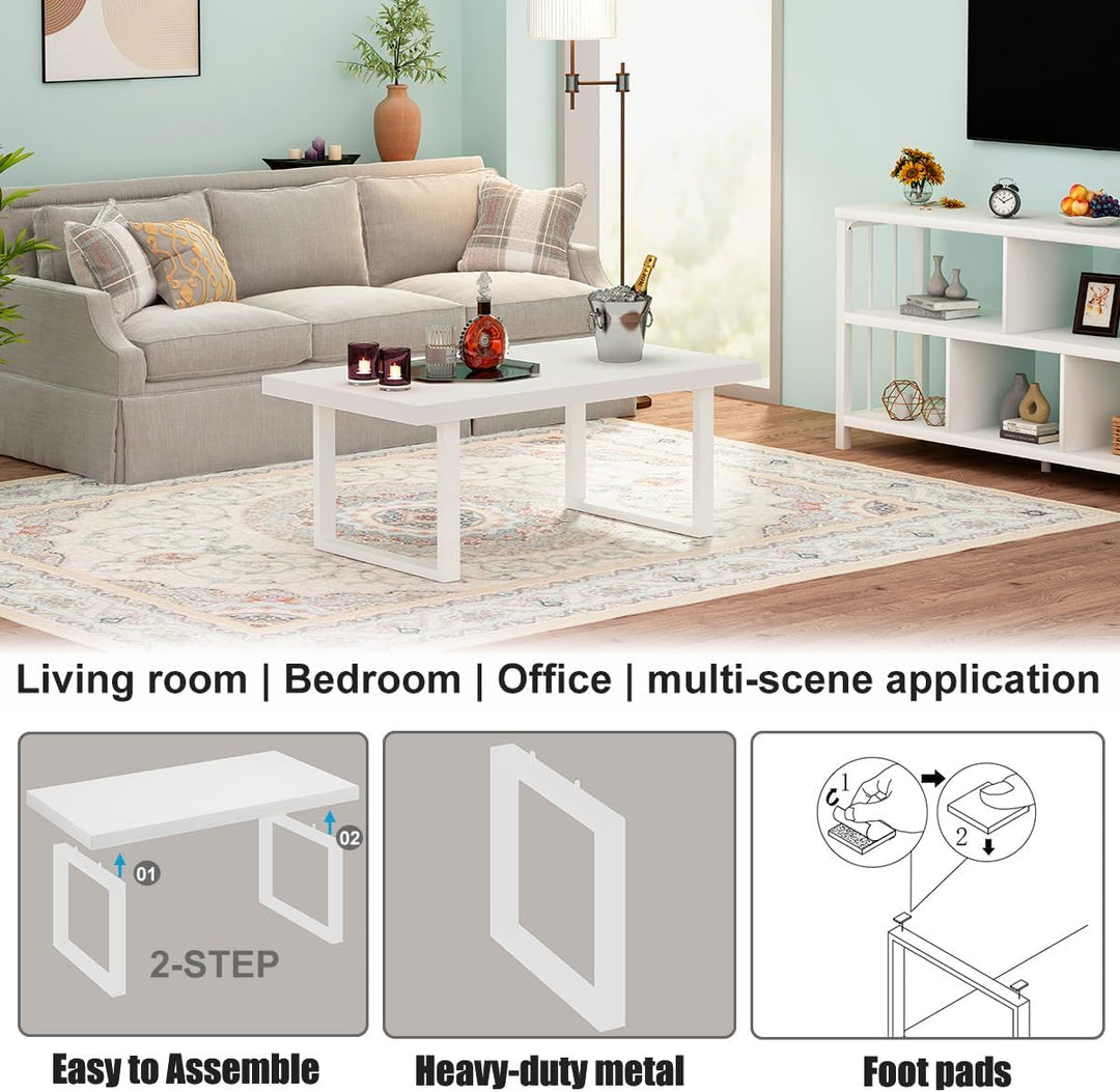 IBF Weiss Couchtisch, minimalistscher industrieller Holzzentertisch, moderner einfacher rechteckiger