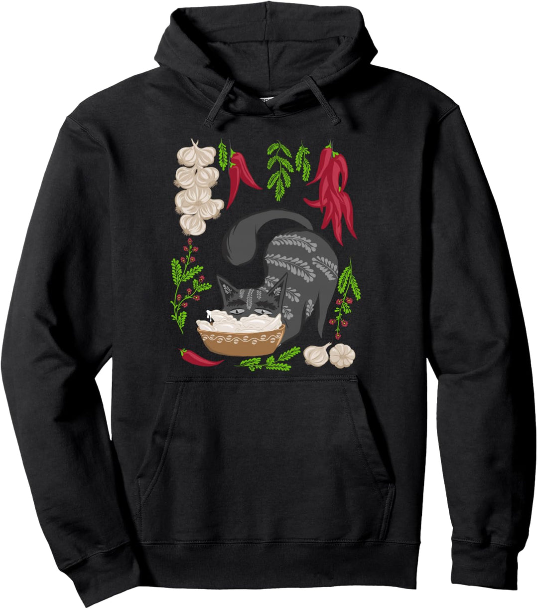 Katze & Vareniki Ukraine Essen Ukrainischen Vyshyvanka Stil Pullover Hoodie