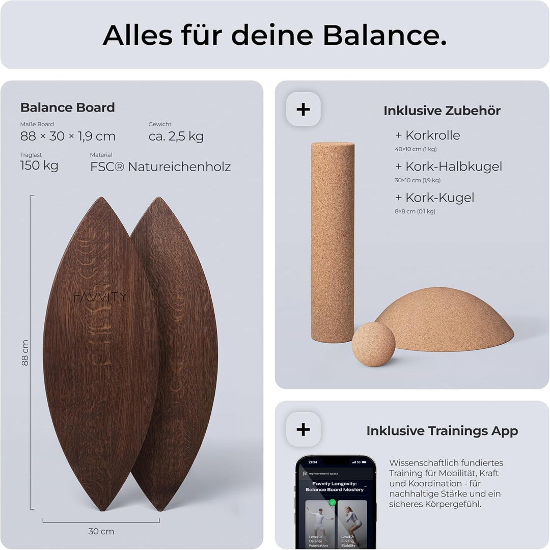 Balance Board aus Eichenholz [Handgefertigt in Deutschland] FSC-zertifizierter Gleichgewichtstrainer