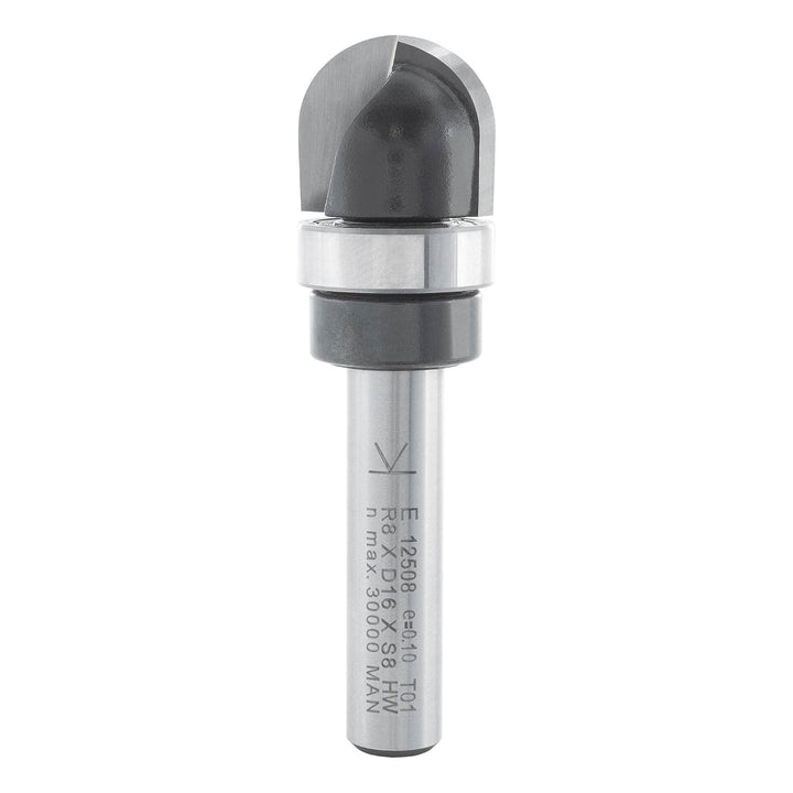 ENT 12508 Hohlkehlfräser HW, Schaft (S) 8 mm, Radius (R) 8 mm, D 16 mm, NL 14 mm, SL 32 mm, mit Kuge