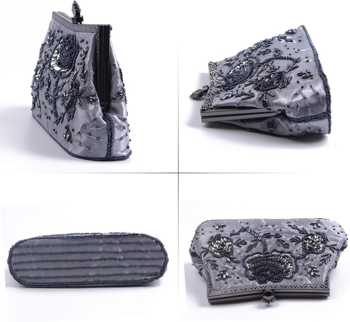 Damen Vintage Floral handgemachte Seed Bead Pailletten Clutch Geldbörse Hochzeit Abendtasche Party P