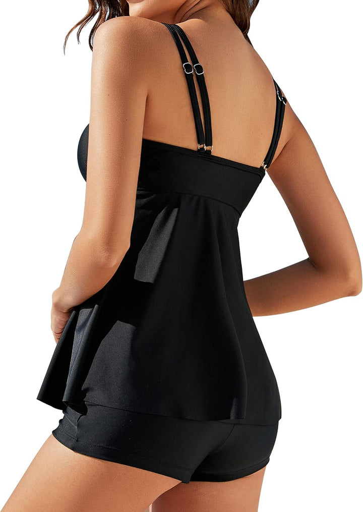 Laorchid high Waist Badekleid mit Badeshorts bauchweg bademode mit Tankini Obenteil Damen Badeanzug