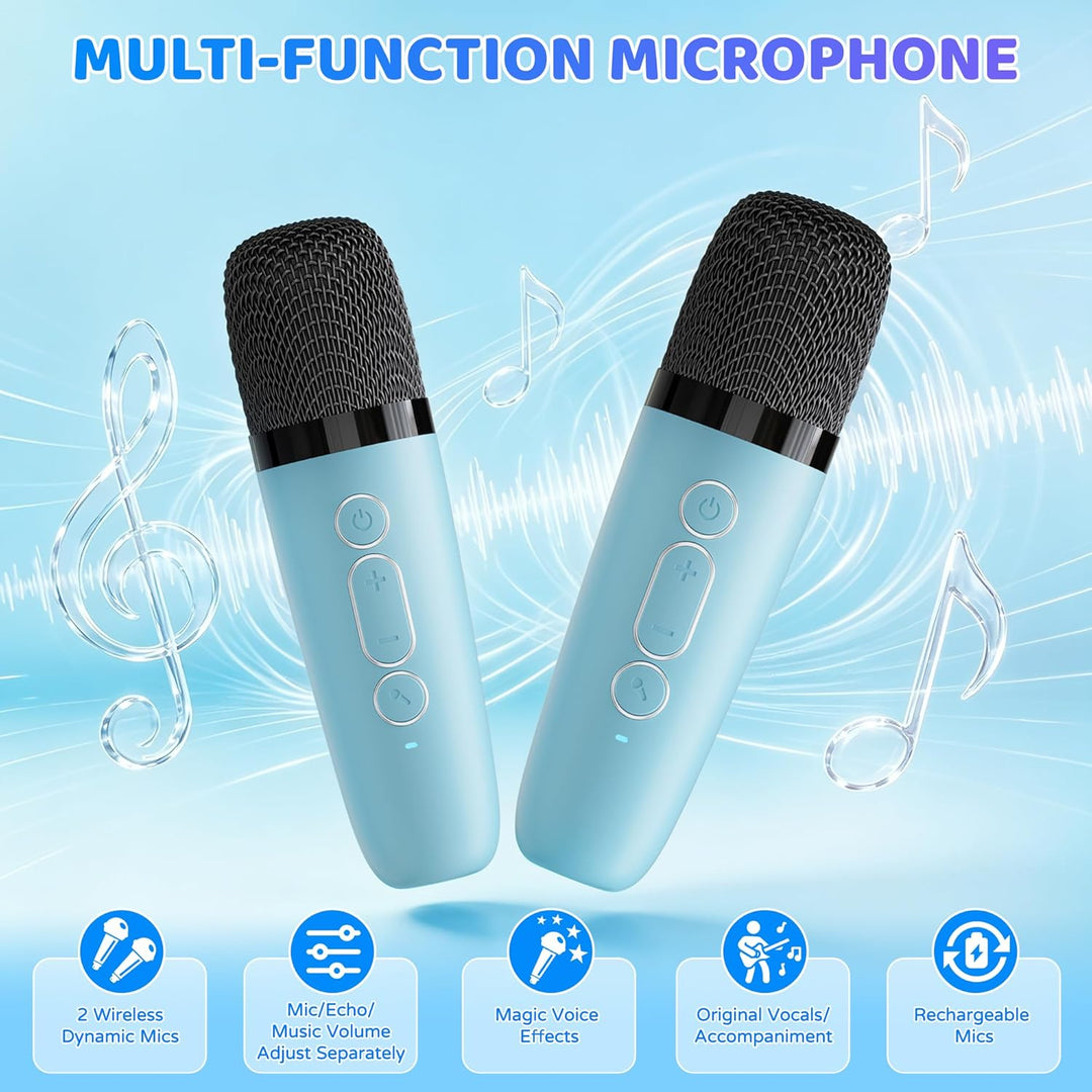 Karaoke Maschine für Kinder,Mini Karaoke Maschine mit 2 kabellosen Mikrofonen,Geburtstagsgeschenk fü
