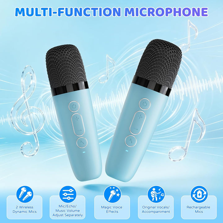 Karaoke Maschine für Kinder,Mini Karaoke Maschine mit 2 kabellosen Mikrofonen,Geburtstagsgeschenk fü