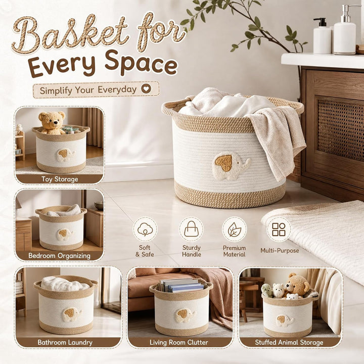 Aufbewahrungskorb Baumwolle mit Griffen Wickel Organizer für Kosmetik, Decken, Wäsche, Bad, Wohnzimm