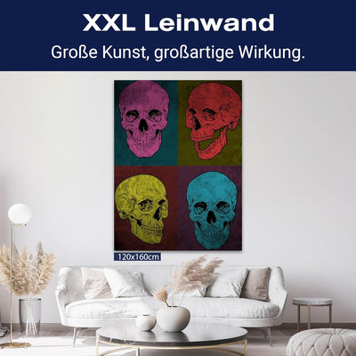 wandmotiv24 Totenkopf Motiv als Leinwandbild, Grösse 40x30cm, Hochformat, Totenköpfe, bunt, Farbe, S