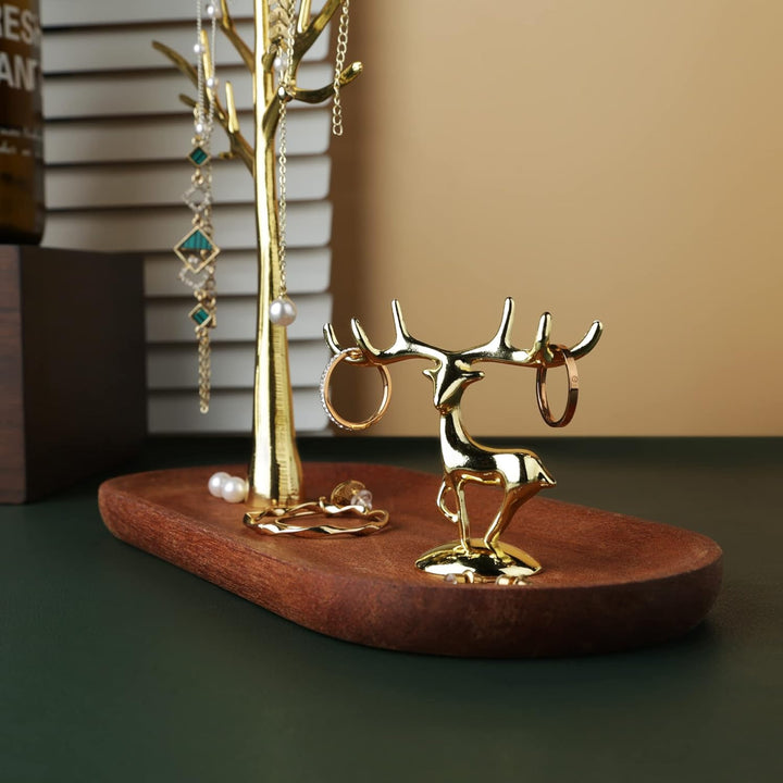 MORE&LESS Baum Hirsch Schmuckständer für Ringe Ohrringe Halsketten Armbänder geeignet für Wohnzimmer