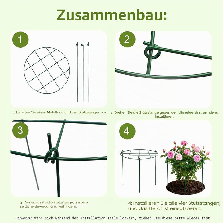 4 Stück Pflanzenstützen Rund, Grüne Metallstützen für Garten mit 3 Beinen, Metall Gartenstützen für