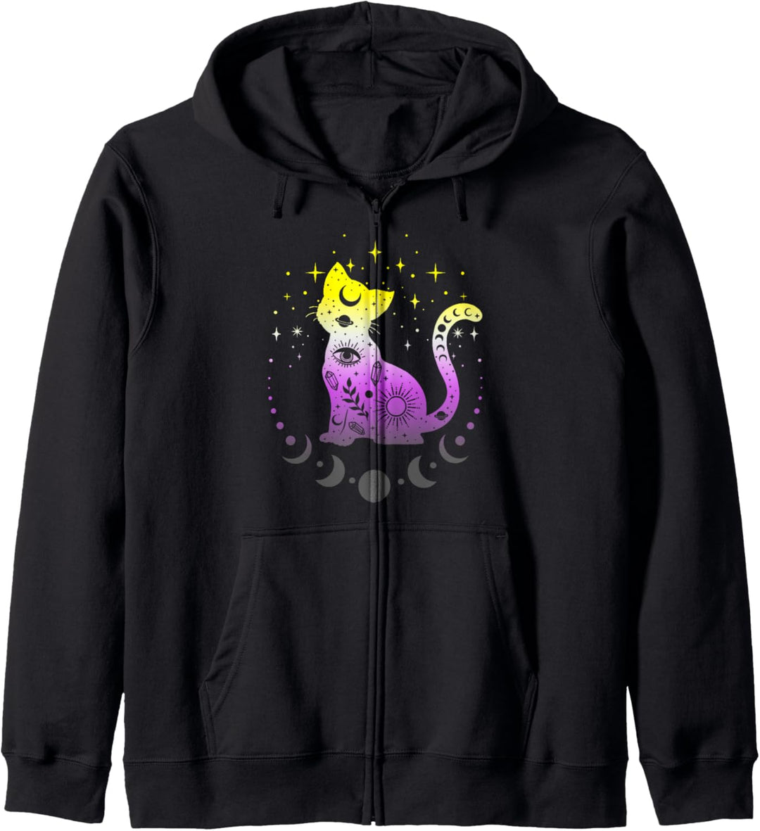 Non-Binary Nicht-binäre Pride-Flaggenfarben Astronomie-Katze Kapuzenjacke