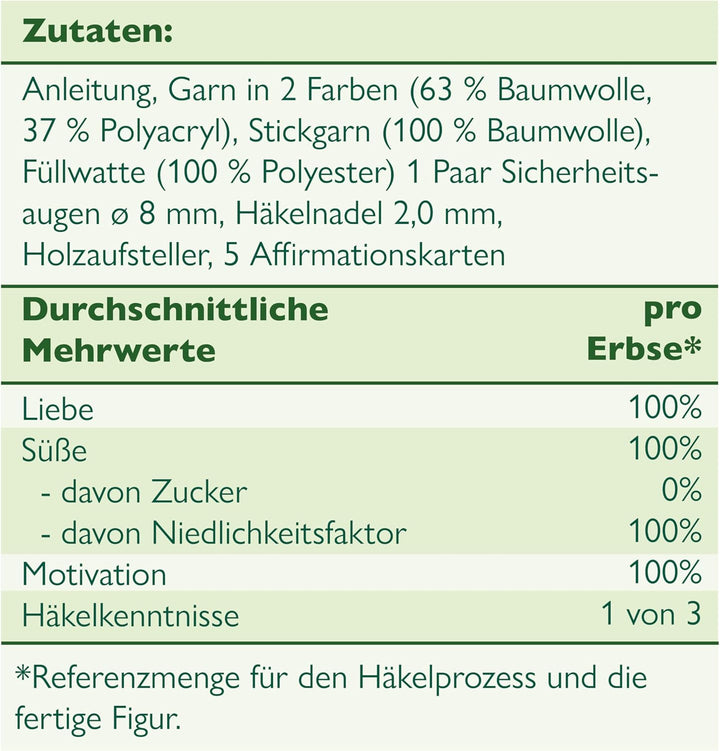 Emotional Support Veggies Häkelset Erbse: Anleitung, Misch-Garn in 2 Farben, Stickgarn, Füllwatte, H