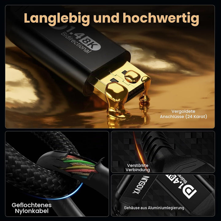 XAOSUN 32.4Gbps USB C auf DisplayPort Kabel-2M,8K@60Hz Bidirektionaler DisplayPort 1.4 auf USBC [4K@