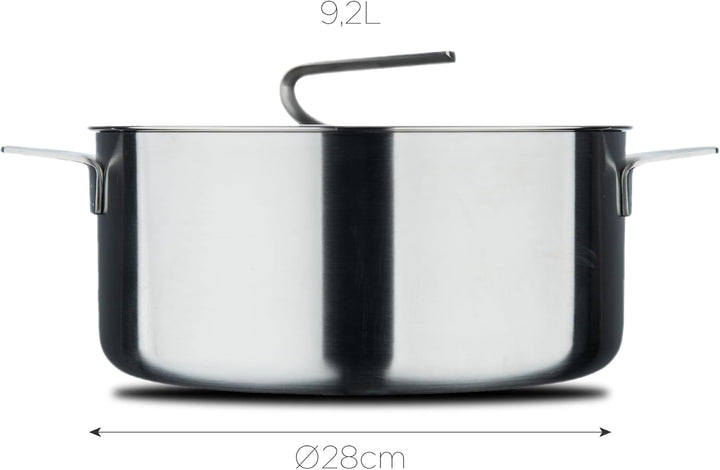 MasterPRO SIGMA - Grosser Kochtopf mit Deckel 9,2L 28x15 cm Edelstahl - Mehrschichtig - Stabiler Gri