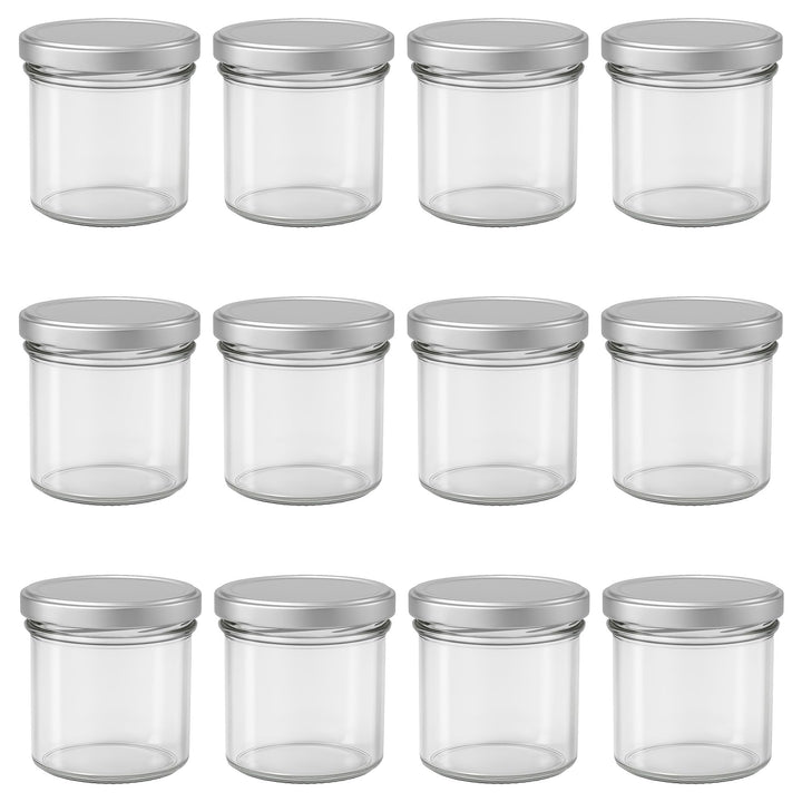 Vitrea 12x Marmeladengläser 125 ml - mit Deckel Silber TO 66 - Einmachgläser zum befüllen mit Schrau