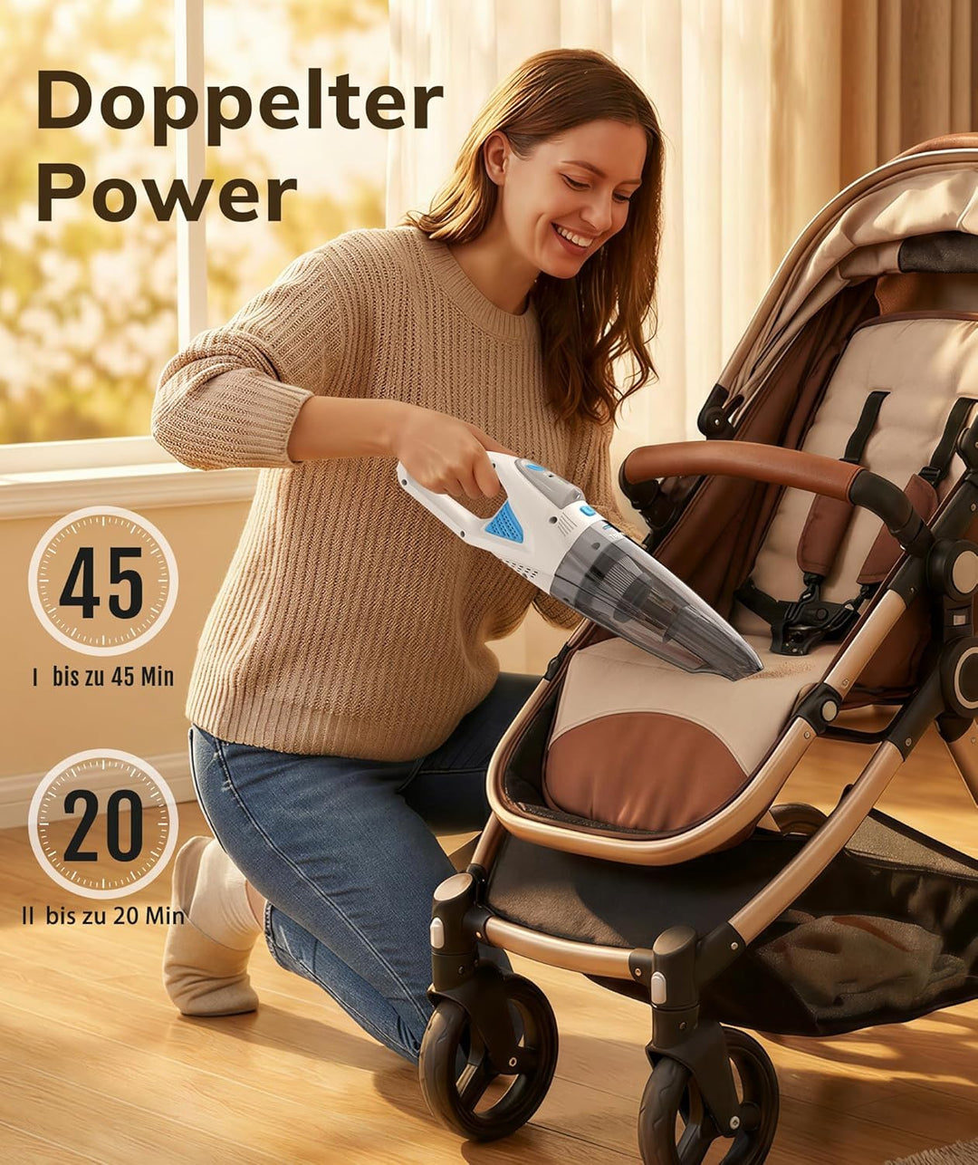Topipop Handstaubsauger Akku mit 25000Pa Starke Saugkraft,Kabelloser Staubsauger mit HEPA-Filter & A