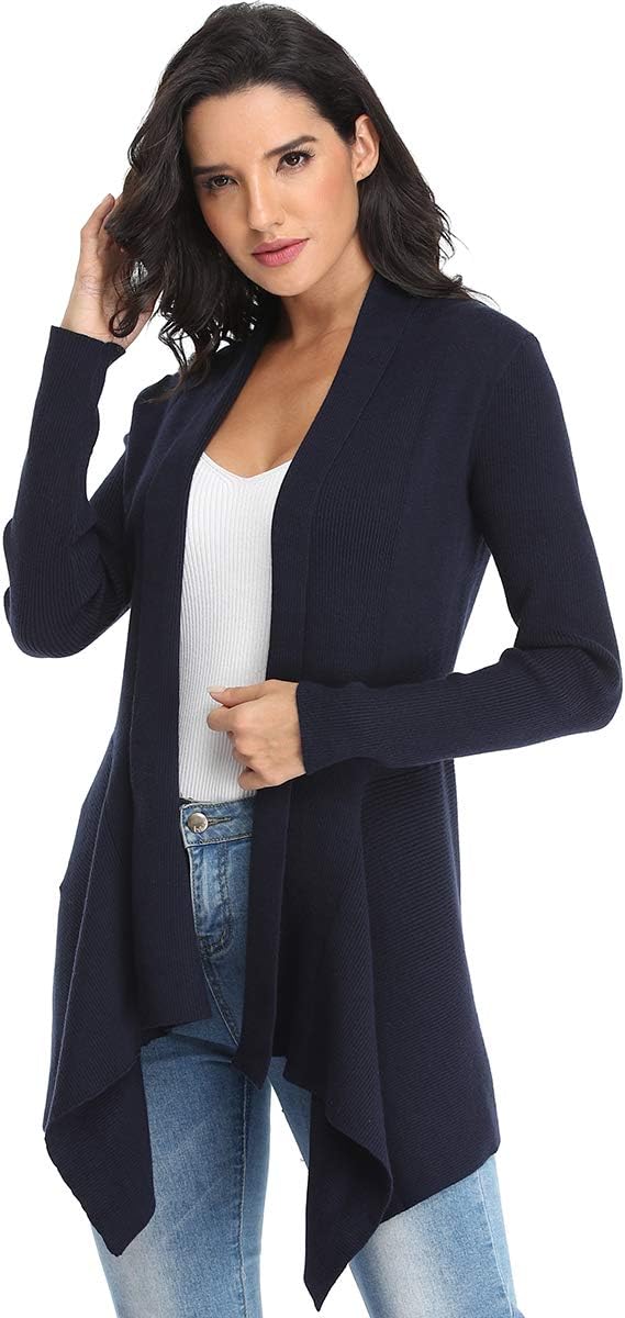 Dilgul Cardigan Damen Strickjacke Langarm Strickmantel Lang Pullover Open Front Unregelmässiger Saum