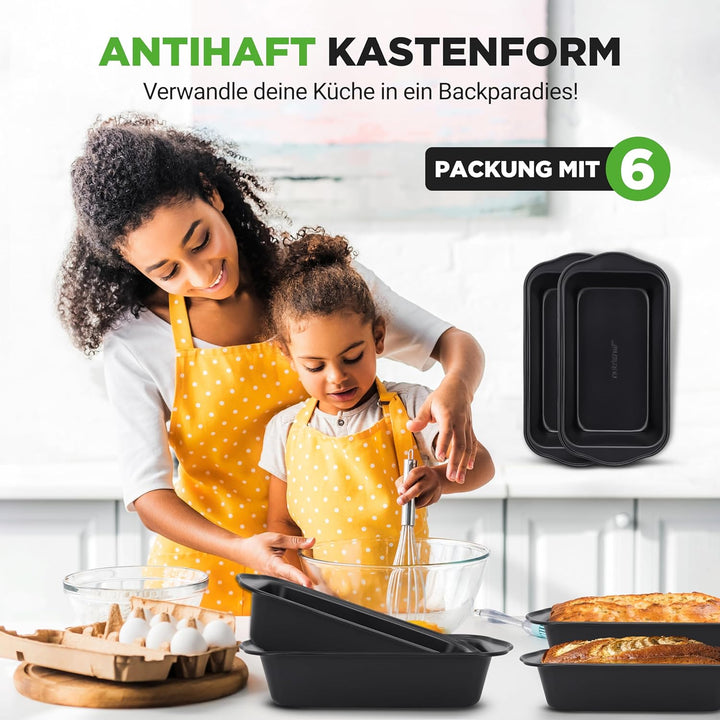 NutriChef 6er-Set Kastenformen – Premium Antihaft-Brotbackformen aus lebensmittelechtem Karbonstahl