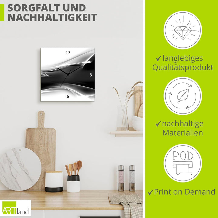 ARTLAND Wanduhr ohne Tickgeräusche Alu Quarzuhr 30x30 cm Quadratisch Lautlos Design Abstrakt Kunst M