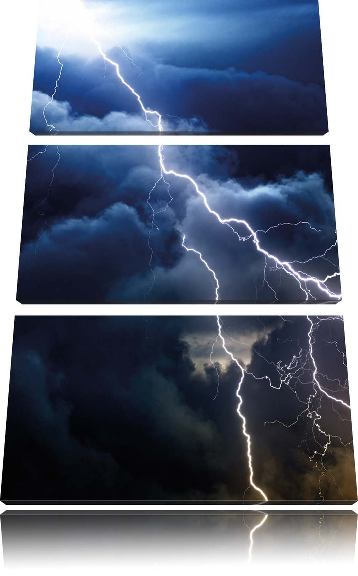 Pixxprint Blitze am Himmel 3-Teiler Leinwandbild 120x80 Bild auf Leinwand