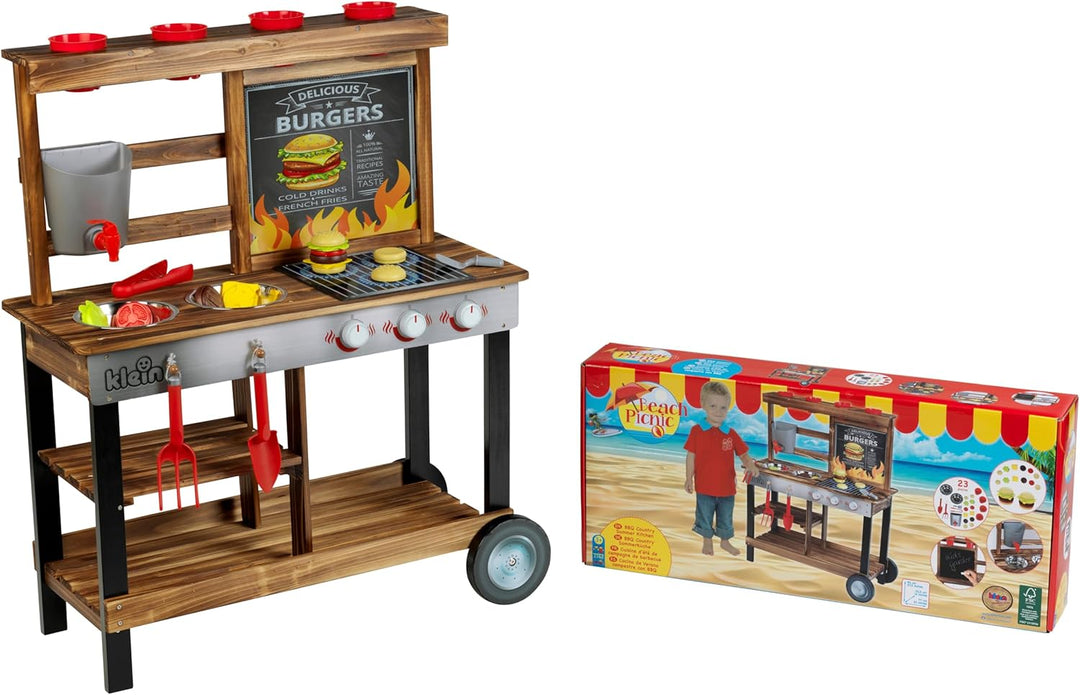 Theo Klein 2368 Beach Picnic - BBQ Country Sommer Küche I Matschküche aus Holz mit Grill- und Pflanz