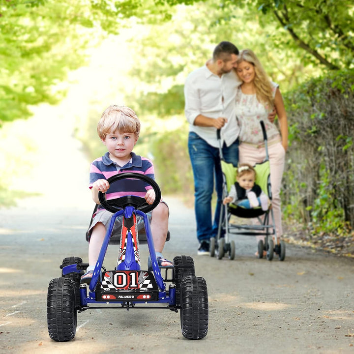 DREAMADE Gokart mit Handbremse & verstellbarem Sitz, Tretauto Tretfahrzeug mit geschlossenem Kettenk