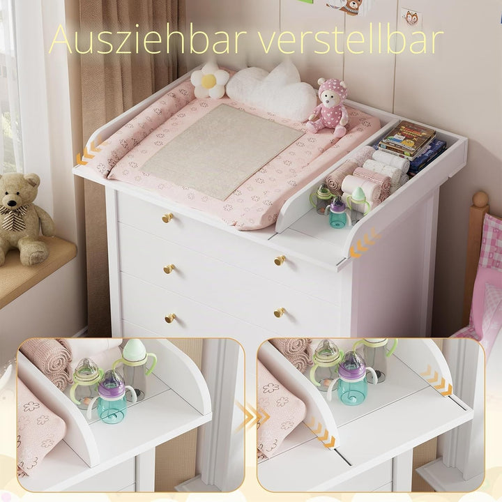 MSFE Wickelaufsatz aus Holz mit Trennfach, Verstellbarer Universal Wickeltischaufsatz Wickelkommode,