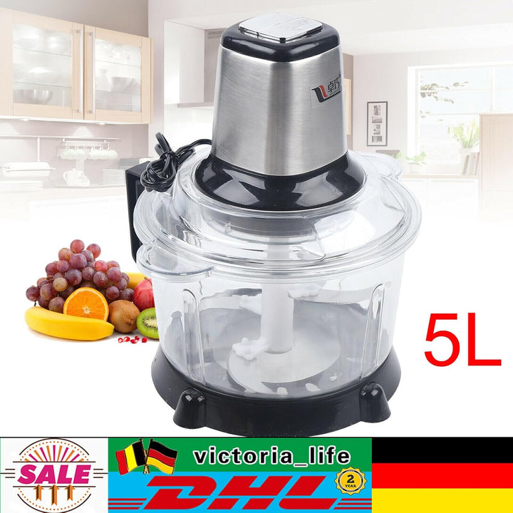5 Liter Edelstahl Elektrisch Zerkleinerer Mixer Food Chopper Kitchen Mincing Machine 300W 2 Geschwin