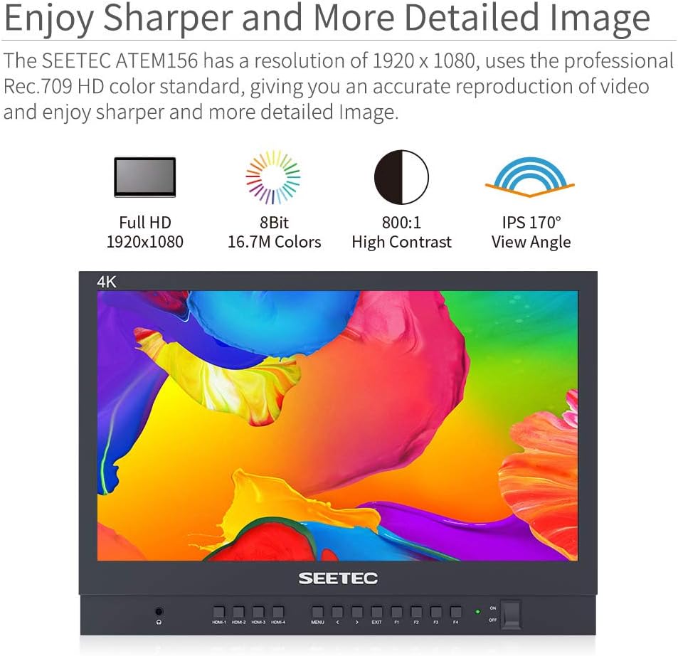 SEETEC ATEM156 15,6 Zoll-Live-Streaming Broadcast Director Monitor mit 4 HDMI-Eingängen und vierfach