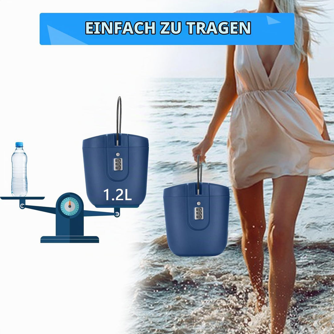 Strandtresor mit Zahlen-Schloss &amp; Anti-Diebstahl - Tragbare Sicherheitsbox für Strand, Camping, Reis