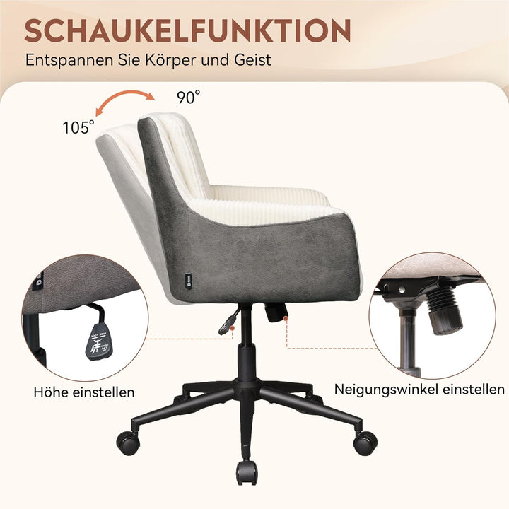 DEVAISE Homeoffice Stuhl Cord Stoff, Ergonomischer Schminktischstuhl mit Kissen, höhenverstellbar, N