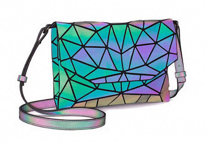 Ulalaza Geometrische leuchtende Einkaufstasche Holographische Geldbörsen und Handtaschen Flash Refle