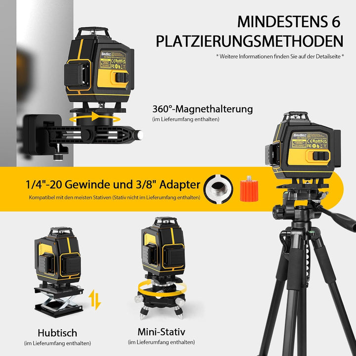 Laser Wasserwaage, SAVSEC 4x 360 Grad Selbstnivellierend Kreuzlinienlaser bis zu 37 Stunden, Fernbed