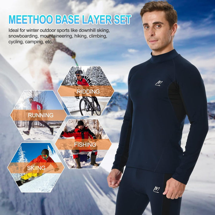 MeetHoo Thermounterwäsche Herren, Funktionsunterwäsche mit Rollkragen Skiunterwäsche Winter Thermowä