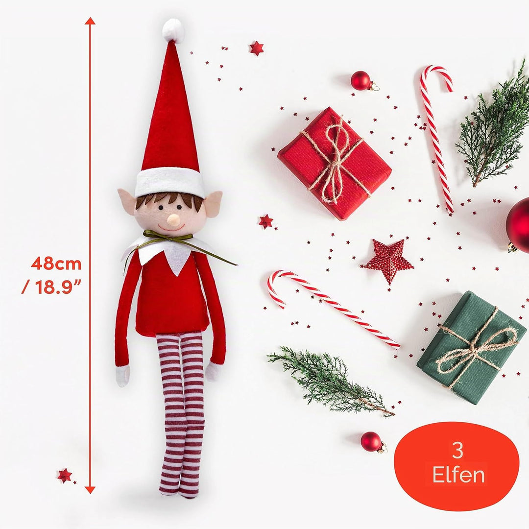 The TWIDDLERS 3 Sitzende Wichtel Figuren zu Weihnachten aus Filzstoff (48 cm hoch) - Deko Weihnachts