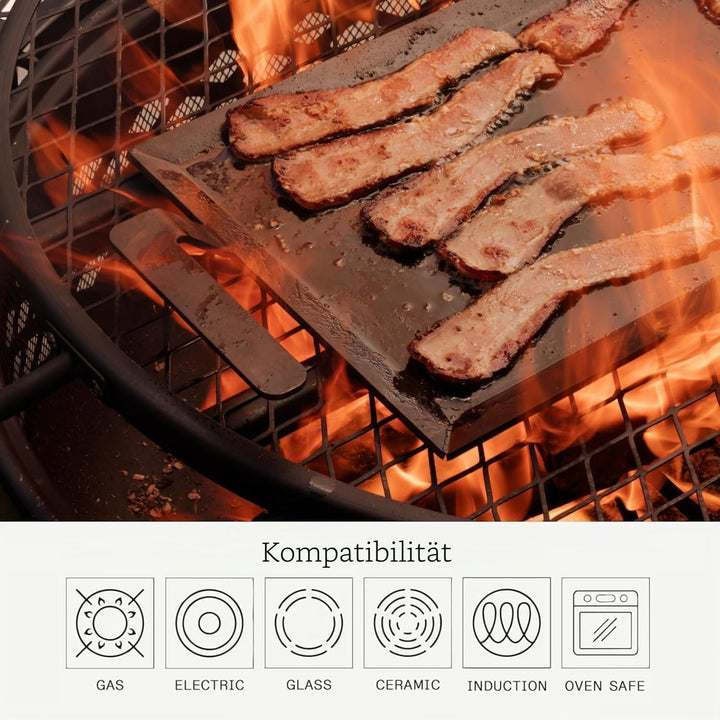 Made In Kochgeschirr – Grillplatte + Grillpresse aus Kohlenstoffstahl – (wie Gusseisen, aber besser)
