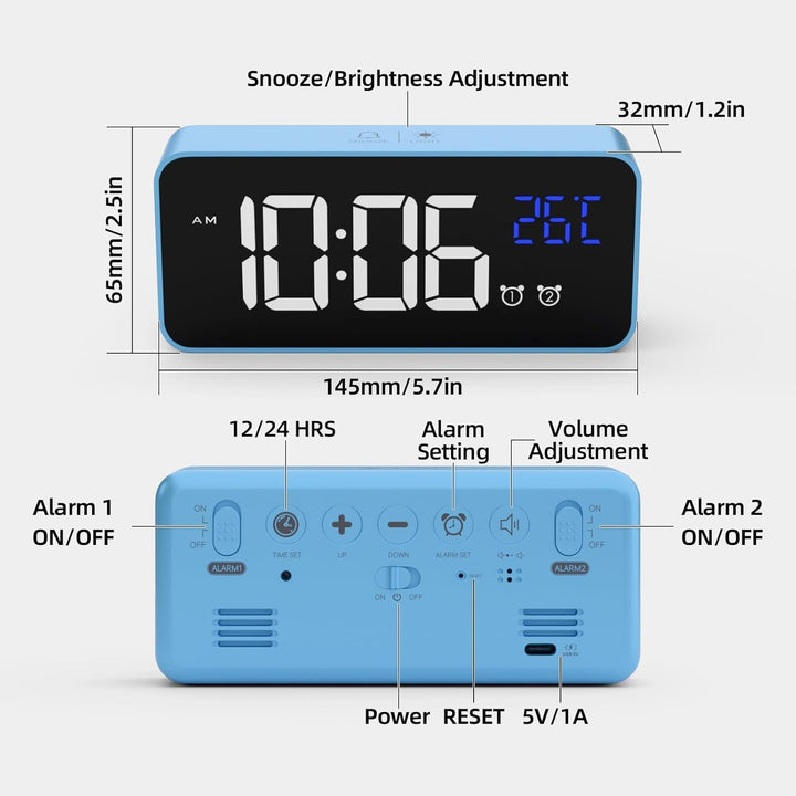 LATEC Digitaler Wecker mit Grosse LED Temperaturanzeige, Tischuhr mit 10 Musik, USB Ladeanschluss, 4