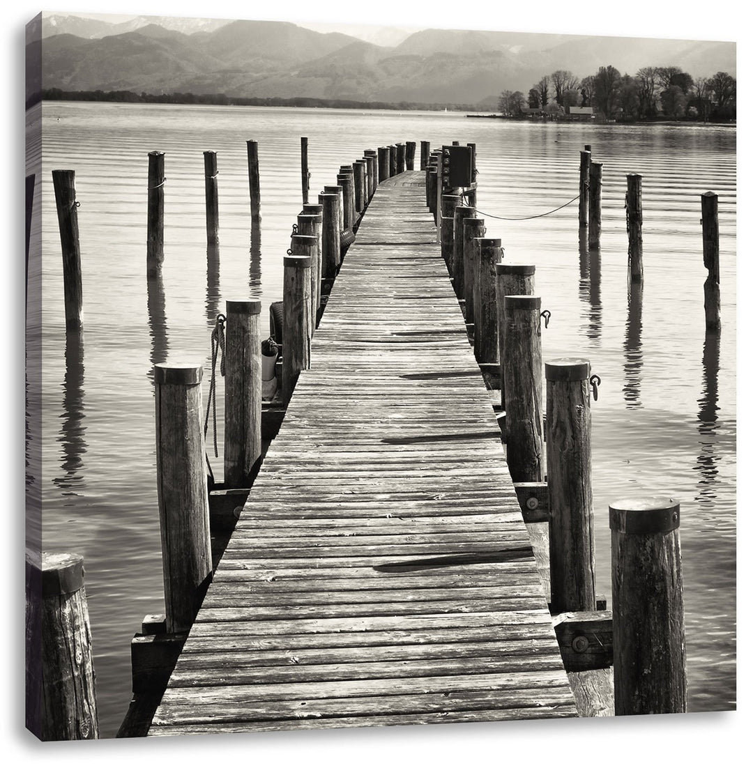 Langer Holzsteg ins Meer, Format: 70x70 auf Leinwand, XXL riesige Bilder fertig gerahmt mit Keilrahm