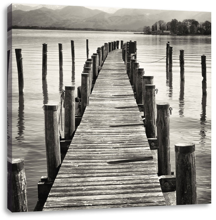 Langer Holzsteg ins Meer, Format: 70x70 auf Leinwand, XXL riesige Bilder fertig gerahmt mit Keilrahm