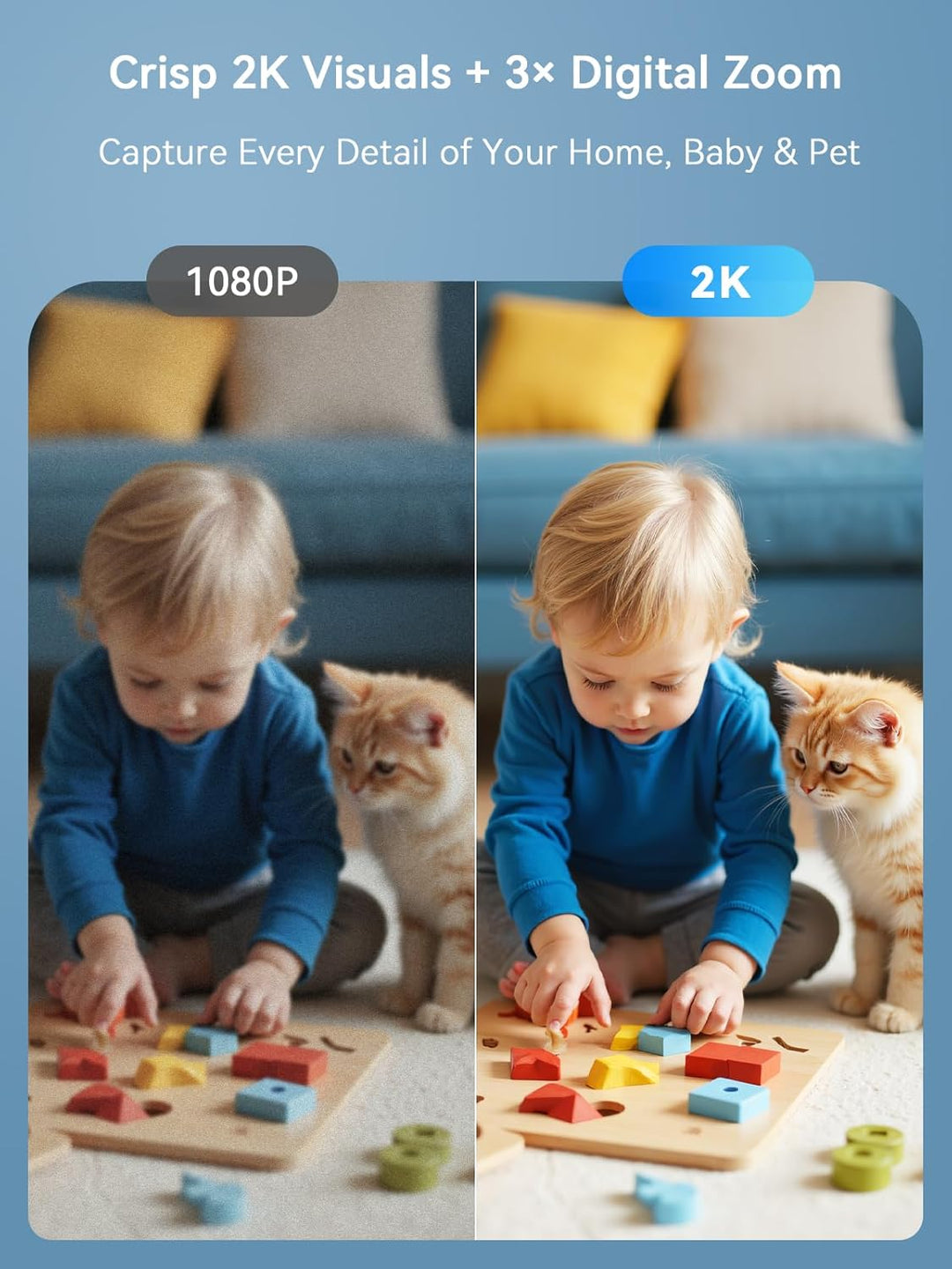 Outinput 2K Plug-in Mini Überwachungskamera Innen, WLAN Indoor Kamera mit IR-Nachtsicht, Hundekamera