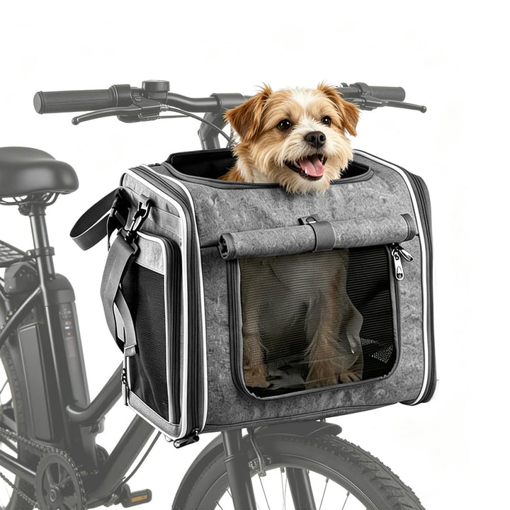 Hundekorb Fahrrad Vorne 4-in-1, Erweiterbarer Hunderucksack Hundefahrradkorb, Grau Faltbare Haustier