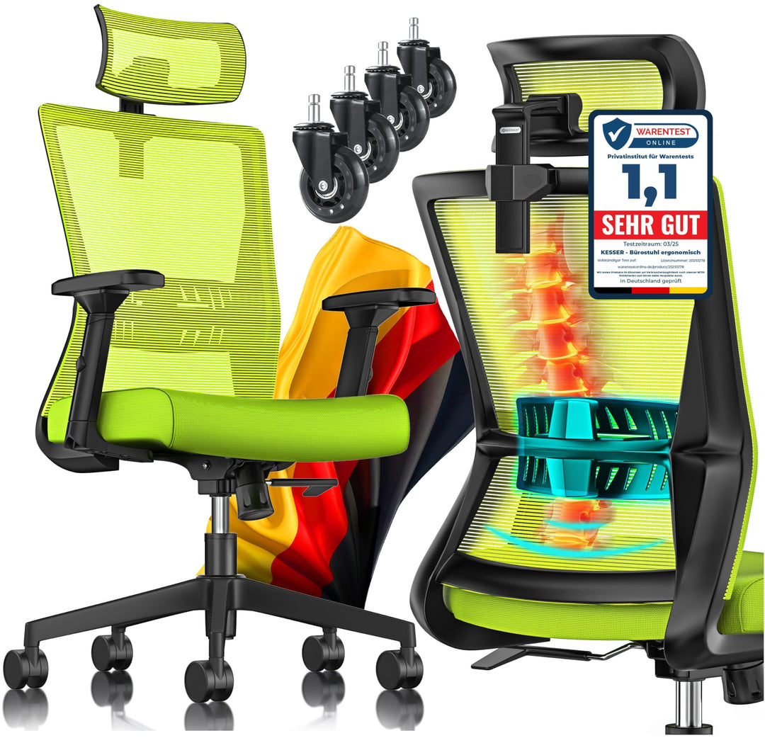 KESSER® Bürostuhl Ergonomisch mit verstellbaren Armlehnen | Drehstuhl mit Lendenwirbelstütze Rückens